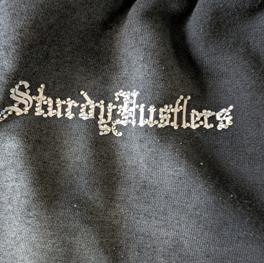 Sturdy Hustlers ALLHUSTLENOLUCK Distressed Rhinestone Smiley Shorts XXL Street image 7